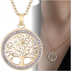  Nyaklánc medál cirkóniákkal, fa motívum, 18K aranyozott, 316L sebészeti acél (ZŁOTY Elegancki Naszyjnik Kolia Wisiorek)