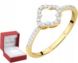 ZŁOCISTO Arany Gyűrű Négylevelű Lóherével, Gyémántokkal, 585 Arany, Ajándék, Gravírozás (DLA DZIEWCZYNY NARZECZONEJ)