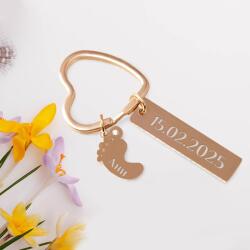 Art Gift Decor Персонализиран ключодържател Сърце и стъпчица с гравирани име и дата