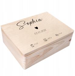Creative Deco Gravírozott emlékdoboz ajándék születésre, keresztelőre, születési adatokkal, 40x30x14 cm (JANCDSD140BCUSTOMHEARTBMEMBOXFBM)
