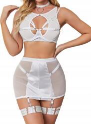  Női Szexi Fehérnemű Szett 6 Darabos Combharisnyatartóval Fehér M Méret (B0BY1LL3BH)