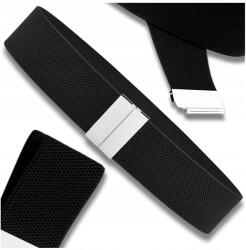 EdiBazzar Rugalmas, divatos női Öv, elegáns fekete színben, ezüst csattal, ruhához (Elegancki gumowy pasek damski na talię)