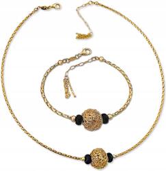 Lovrin Arany ékszerszett 585 áttört gömb fekete gyöngyökkel divatos 14k (Lovrin)