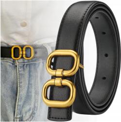 EdiBazzar Női bőr öv valódi bőrből, arany csattal, állítható, elegáns (Czarny pasek damski skórzany do spodni sukni)