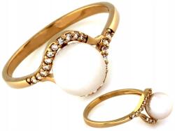 Lovrin Arany gyűrű 585-ös finomságú, gyöngy motívummal és cirkónia foglalattal, 2.65g, ajándéknak (Lovrin)