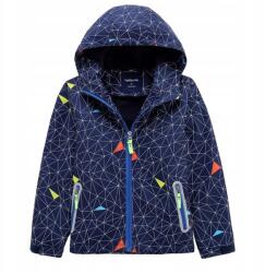  Fiú sportkabát kapucnival, vízálló, geometrikus mintákkal, 110-es méret