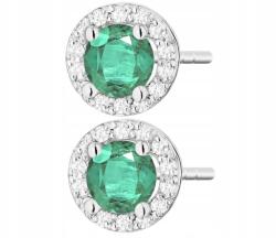 ZŁOCISTO Fehér Arany Fülbevaló Zöld Smaragdokkal És Gyémántokkal, Stiftes, 585 (DLA DZIEWCZYNY NARZECZONEJ)