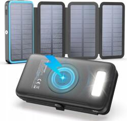 Szoláris Powerbank 27000mAh 4 Panel 22, 5W Elemlámpa Induktív Töltés Bl (226PW)