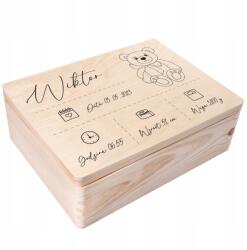 Creative Deco Emlékdoboz születésre, ajándék keresztelőre, anyakönyvi kivonat Uv nyomtatással, 40x30x14 cm (JANCDSD140BCUSTOMBEARLINEFBM)