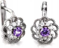 Lovrin 925-ös ezüst fülbevaló, angol kapcsos, virág motívum, gazdagon díszítve cirkóniákkal