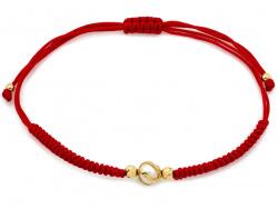 Lovrin 585-ös finomságú zsinór karkötő golyókkal és gyönggyel, piros zsinór, ajándékba, 14 karátos (Lovrin)