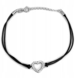 Lovrin Szív karkötő ródiumozott 925-ös ezüstből, cirkónia kövekkel, fekete zsinórral, 1, 17g (61867958)
