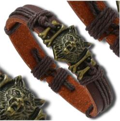  Férfi barna műbőr karkötő farkas motívummal, állítható zsinórral (Męska bransoletka skórzana eko skóra)