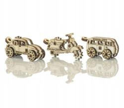 Wooden City 3D fa puzzle, fa kulcstartók, Régi járművek, 3 db-os készlet (WR327)