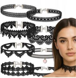  Női Nyaklánc Szett 8db Choker Fekete Bőr Szíj Nyakláncok (Zestaw 9szt CHOKER Naszyjnik Damski)