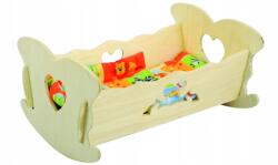 Bączek Fa Játékbaba Bölcső Ágynemű Garnitúrával Szív Mintás (003459)