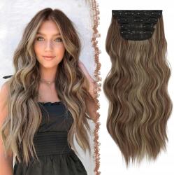  Csatos póthaj különböző szélességekben, 4 darab, 50 cm, Szintetikus, Barna (B09Q35JZ3C)