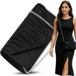 EdiBazzar Fekete borítéktáska Fényes névjegykártyatartó kézitáska kis női estélyi kar (Torebka Kopertówka Wizytowa Błyszcząca Mała)