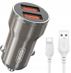XO autós töltő CC48 2x Usb 2, 4A szürke Usb-c kábel (S014)