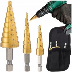  Lépcsős fúrók acélból, 3 darabos készlet, kúpos 3-20mm fához és fémlemezhez (Zestaw 3szt wiertła stopniowe stożkowe 3-20mm)