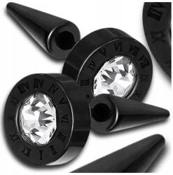  Fekete hamis alagút fülbevaló férfi női cirkónia karika sebészeti acél (Kolczyki unisex fake tunel czarne 8 mm)