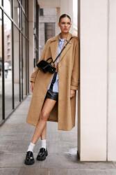 Nasty Gal Bézs Oversize MIDI Kabát Kétsoros Bélelt Klasszikus Nasty Gal 40