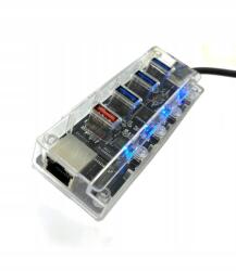 Usb Hub Elosztó/Töltő, 5 portos, Usb-c -> 3xUSB3.0, 1xQC2.0 töltő, 1xRJ-45 (BYL-1719C)