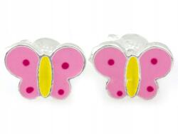 Lovrin 925-ös ezüst fülbevaló rózsaszín zománcos pillangókkal gyermekeknek, 1, 06g, ajándékba