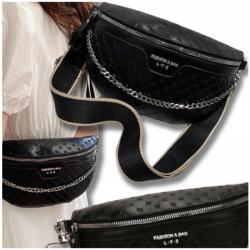 EdiBazzar Fekete bőr válltáska lánccal, elegáns, steppelt övtáska nertáska (Czarna torebka skórzana na ramię łańcuch)