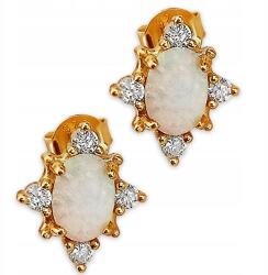 Lovrin 925-ös ezüst fülbevaló, aranyozott, fehér opállal és cirkónia kövekkel, bedugós