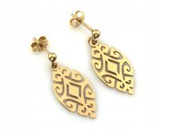 Lovrin Arany 585 14kt függő fülbevaló ovális áttört lemezzel, virág mintával, 2.35g