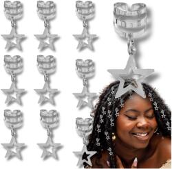  Hajdísz kapcsok gyöngyökkel rasztafonathoz és fonatokhoz, 10 db-os szett, ezüst színű (Ozdobne pierścienie do włosów koraliki ozdoba)