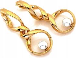 Lovrin 925-ös sterling ezüst fülbevaló, aranyozott, merev, hosszú, csavart, angol kapcsos, gyönggyel