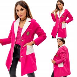  Elegáns női kabát rózsaszín-fehér - stílusos retro főiskolai modell (EB24136)