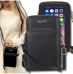 EdiBazzar Női telefontartó, mini pénztárca, fekete, öko bőr, 18cm magas (5905884069295)