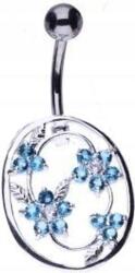 Lovrin Ezüst köldökpiercing 925 virágokkal, aqua színű, 2, 35g, ajándékba, látványos mintával (Lovrin 48858)