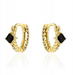 Lovrin Arany fülbevaló 585, karika mintával, fekete kővel, vésett díszítéssel, 14 karátos kreol kapoccsal (Lovrin)
