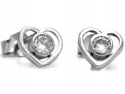 Lovrin Ezüst 925 fülbevaló, kis szívecskék fehér cirkóniával, stílusos női ékszer (Lovrin 67299)