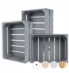 Creative Deco 3 x Szürke fa láda deszkákból, nagy tárolódoboz játékokra 40x30x15 (X001WRVOIP)