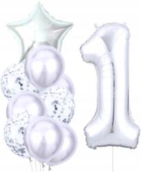  Ezüst Lufik 10db Születésnapra, Első Születésnapra, fiúknak, gyerekeknek, konfettivel