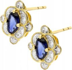 Lovrin Arany fülbevaló 585 markiz fazonú zafírral és gyémántokkal, divatos design, ajándék, 14k (Lovrin 61267)