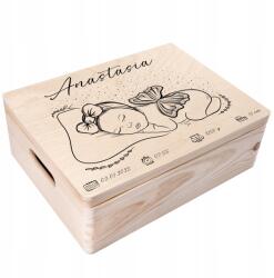 Creative Deco Gravírozott emlékdoboz ajándékba születésre, keresztelőre, születési adatokkal, 40x30x14 cm (JANCDSD140CUSTOMBABYMEMGIRLBOX)
