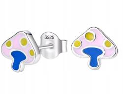 Lovrin 925-ös ezüst gyermek fülbevaló, gomba formájú, zománcozott gomba, bedugós (104640)