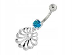 Lovrin Ezüst 925 köldökpiercing áttört aqua mintával, divatos, látványos, ajándéknak is kiváló (Lovrin 63282)