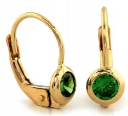  Arany fülbevaló 585-ös angol kapcsos zöld kővel, divatos arany ajándékba (Lovrin)