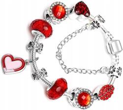 EdiBazzar Női medál szett Karkötő Charms Beads Ezüst szív moduláris (Damska Komplet Zawieszki Bransoletka Charms)