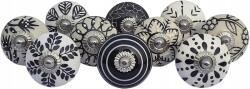  Kerámia Gombok 10 Db Fekete Szürke Mintás Festett Ajtó Fiók Szett (ROYMARK)