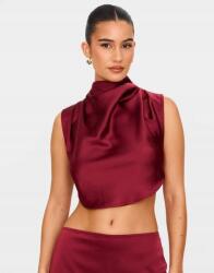 Prettylittlething Bordó Szatén Felső Megkötős Fodros Cipzár Prettylittlething 38