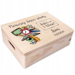 Creative Deco Ajándékdoboz az első iskolai napra, emlékeknek, gravírozott, 40x30 cm-es (JANCDSD140CUSTOMSCHOOLDAYUFOFBM)