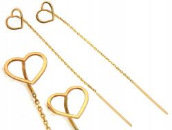 Lovrin Divatos arany fülbevaló kövek nélkül, szív alakú, 375 9k-s, átfűzős, 0.77g, 71mm